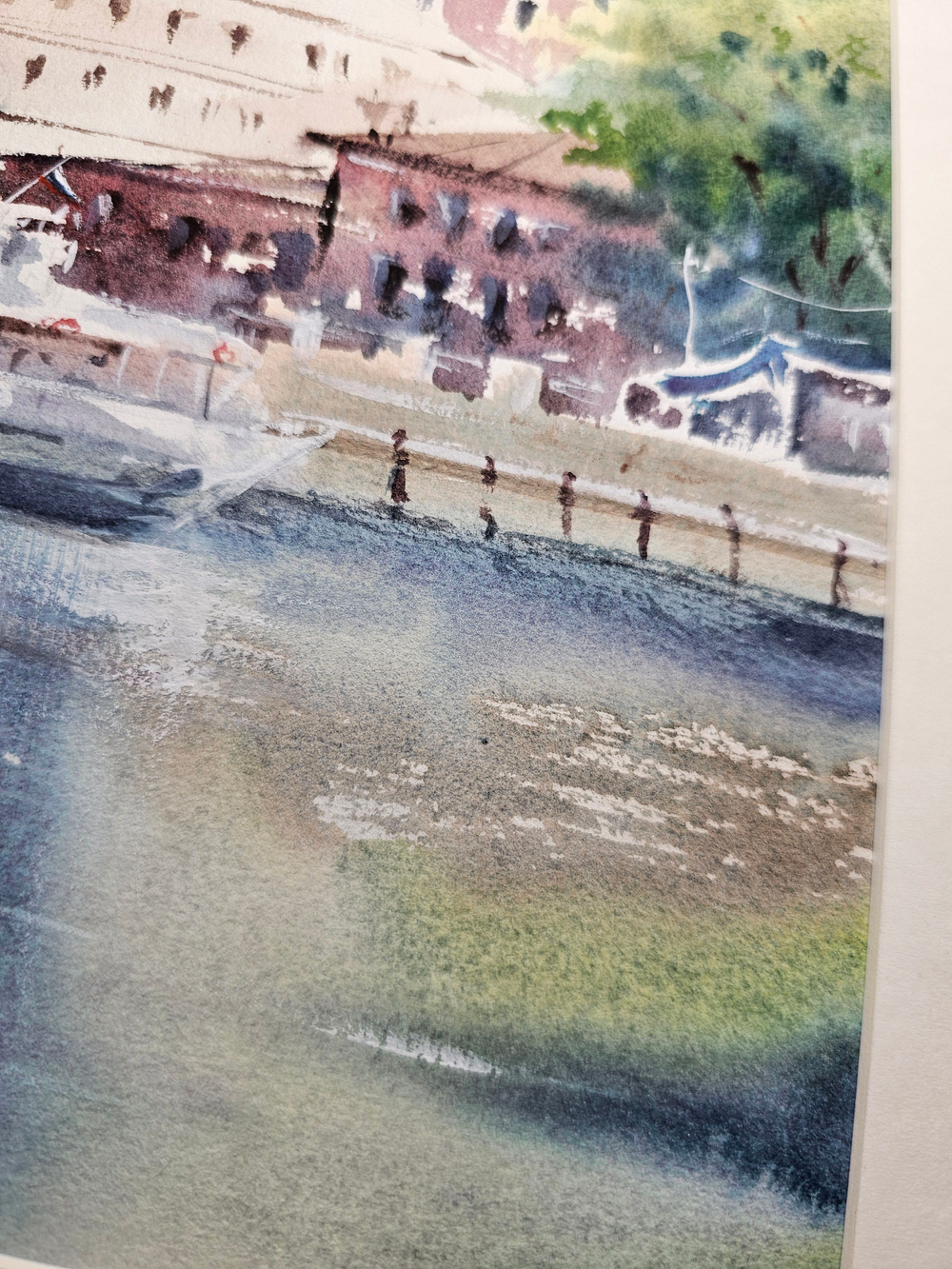 Картина авторская акварельная в паспарту 30х40 см на стену для интерьера "Андреевская набережная. Лето"