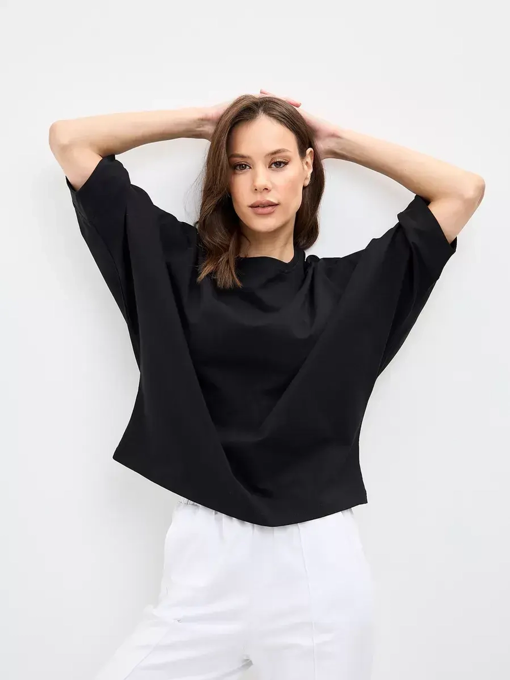 Футболка оверсайз большие размеры летучая мышь черный