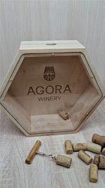 Копилка для винных пробок деревянная, шестигранная, без покраски