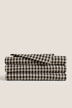 ZARA HOME ЛЬНЯНАЯ СКАТЕРТЬ В КЛЕТКУ В КЛЕТКУ, ЧЕРНЫЙ