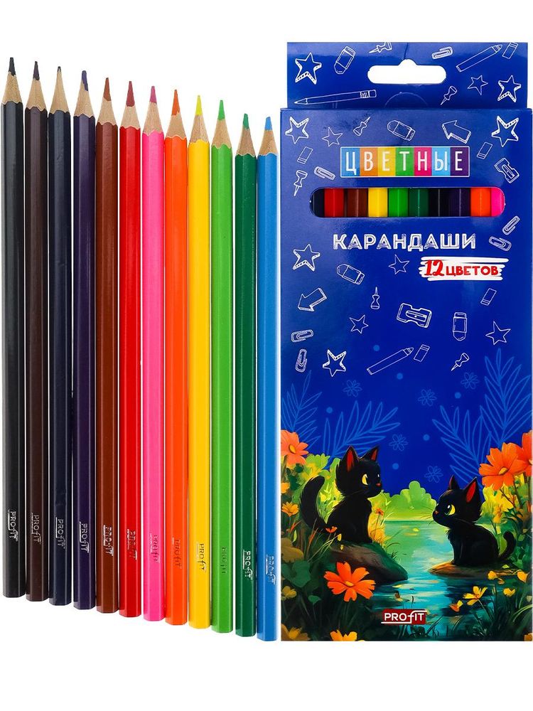 Карандаши 12цв. "Кошачья прогулка" гриф.d=2,8мм. Profit (Проф-Пресс)