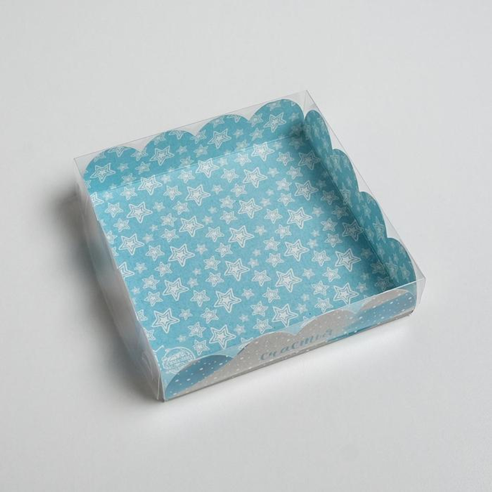 Коробка для кондитерских изделий с PVC крышкой "Зимнего счастья", 13*13*3 см