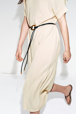 ZARA ТРИКОТАЖНОЕ ПЛАТЬЕ С РЕМНЕМ, ЭКРЮ