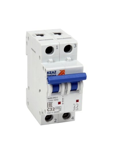 Выключатель автоматический модульный 2п C 40А 6кА OptiDin BM63-2C40-УХЛ3 КЭАЗ 260606