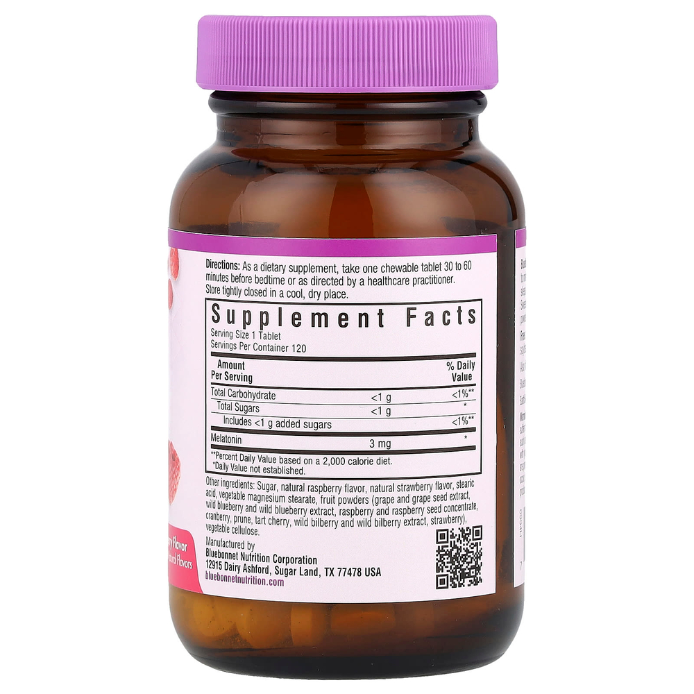 Bluebonnet Nutrition, EarthSweet®, жевательные таблетки с мелатонином, малина, 3 мг, 120 жевательных таблеток