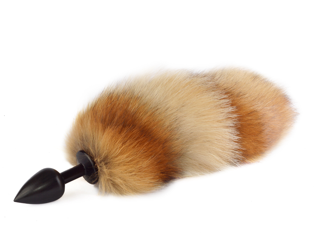 Анальная втулка Sitabella с рыжим хвостом чёрная 7 см