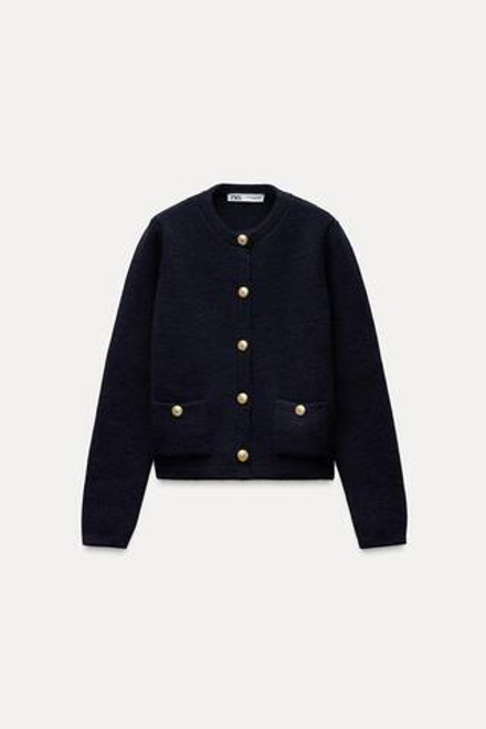 ZARA КАРДИГАН С ЗОЛОТИСТЫМИ ПУГОВИЦАМИ, МОРСКОЙ СИНИЙ
