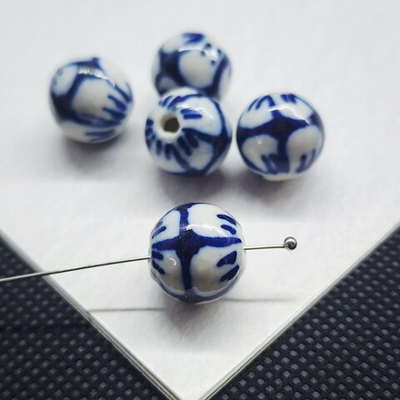 Бусины Гжель, керамические, синие голубые, р-р 12мм, штучно