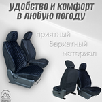 Универсальный чехол на передние сиденья из велюра в черном цвете с синей нитью