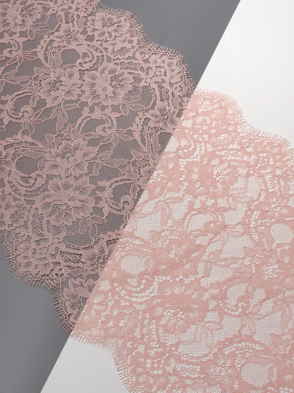 Кружево шантильи для белья цветочно-розовое неэластичное ширина 23 см купон 2.9 м