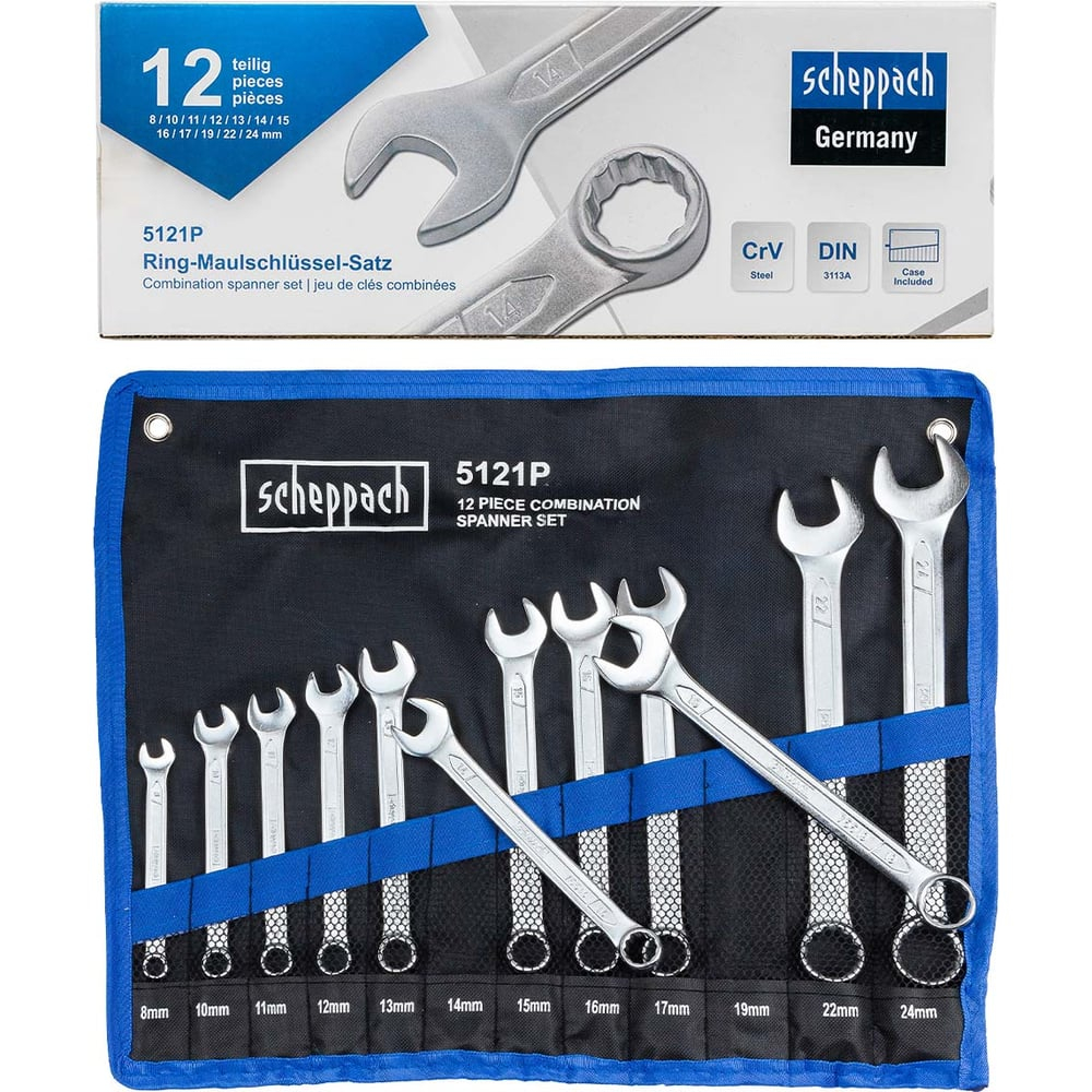 Набор комбинированных ключей Scheppach 8, 10-17, 19, 22, 24 мм, 12 предметов Sch-5121P(59125)