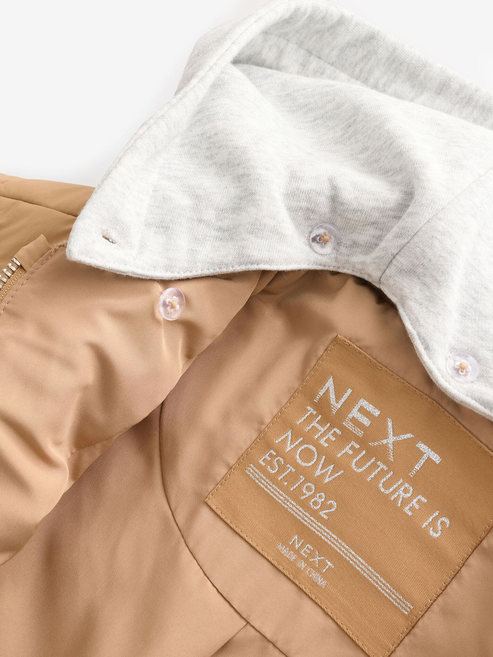 Бомбер с капюшоном для девочки Next E25-223, Бежевый, Серый