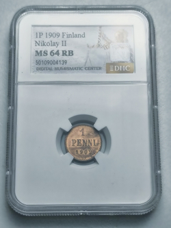 Монета 1 пенни (penni) 1909 год Российская Финляндия