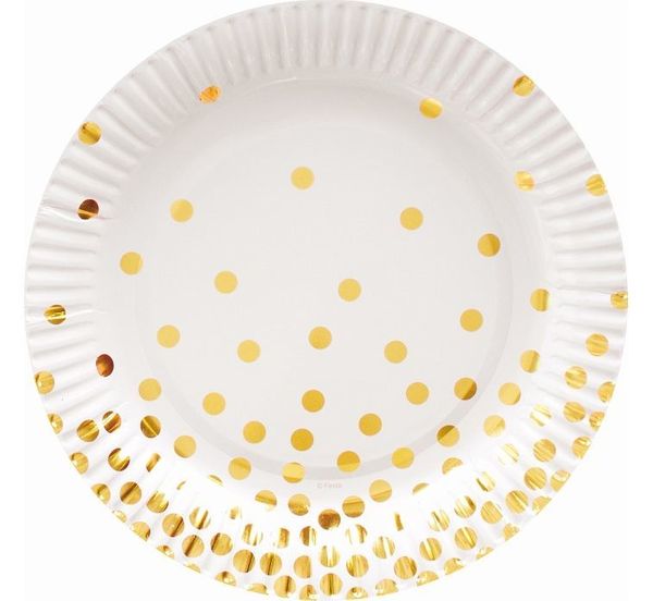 Тарелки бумажные Конфетти золотые на белом 17 см 6 шт.