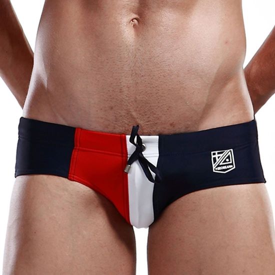 Мужские плавки брифы темно-синие с красной вставкой Seobean Mens Swim Brief (M / Темно-синий)