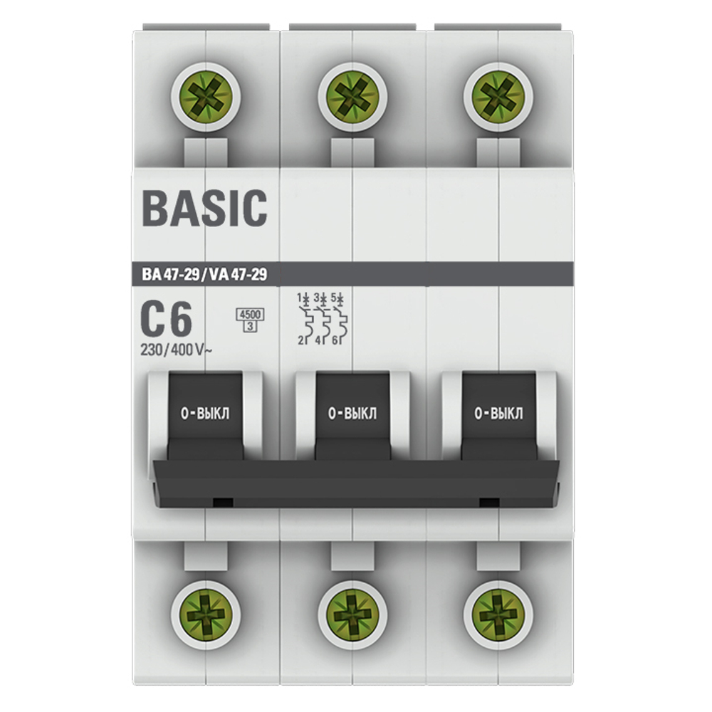 Автоматический выключатель 3P 6А (C) 4,5кА ВА 47-29 Basic