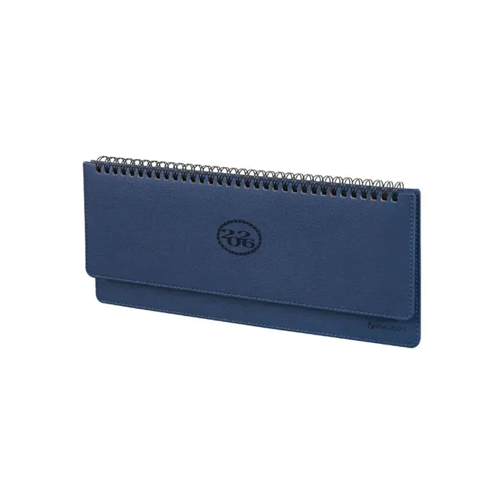 ППланинг датированный 2026 305х140 мм BRAUBERG "Favorite", под кожу, темно-синий, 117219