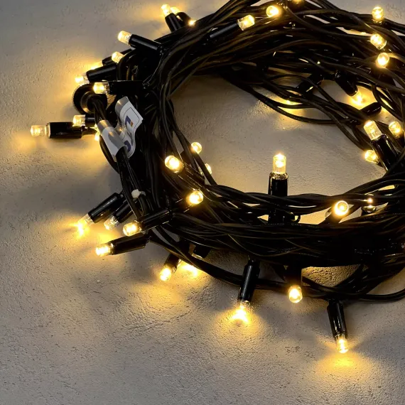Гирлянда Нить 10 м., теплый белый, 220В, 75 LED, Провод Черный Каучук, IP65, LTC (LL75-1-2WW)