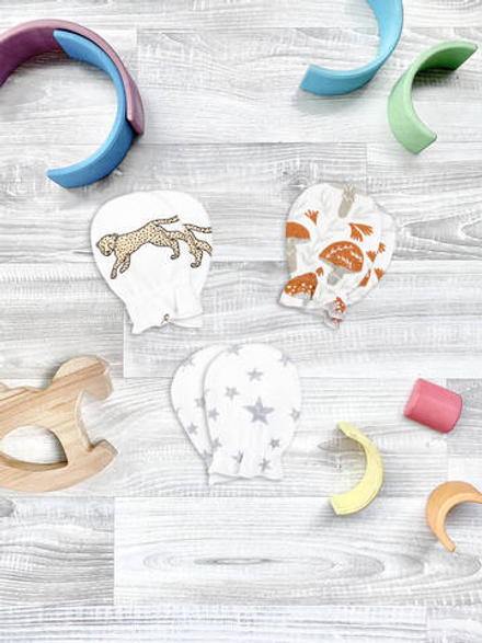 Рукавички-антицарапки Mjölk Гепарды/Mushrooms/Звёзды, сет из 3х пар