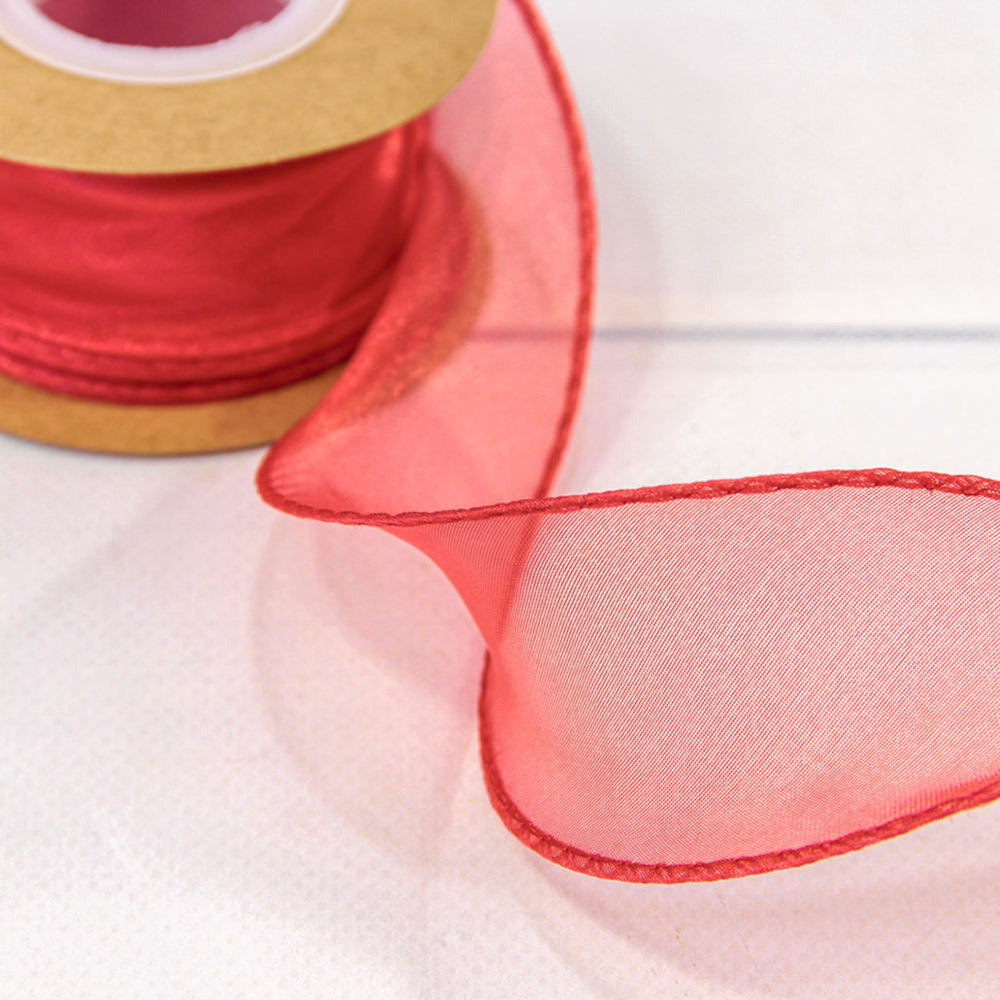 Лента Органза 4см х 11м с леской (Красный)