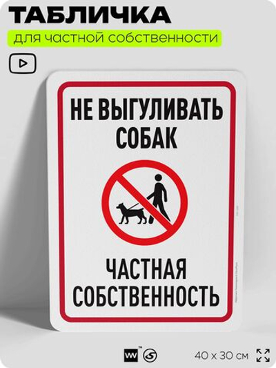 Табличка для частной территории "Не выгуливать собак", на дом, для участка, организаций и частных территорий, предупреждающая, 40х30 см, Silver Plane x Айдентика Технолоджи