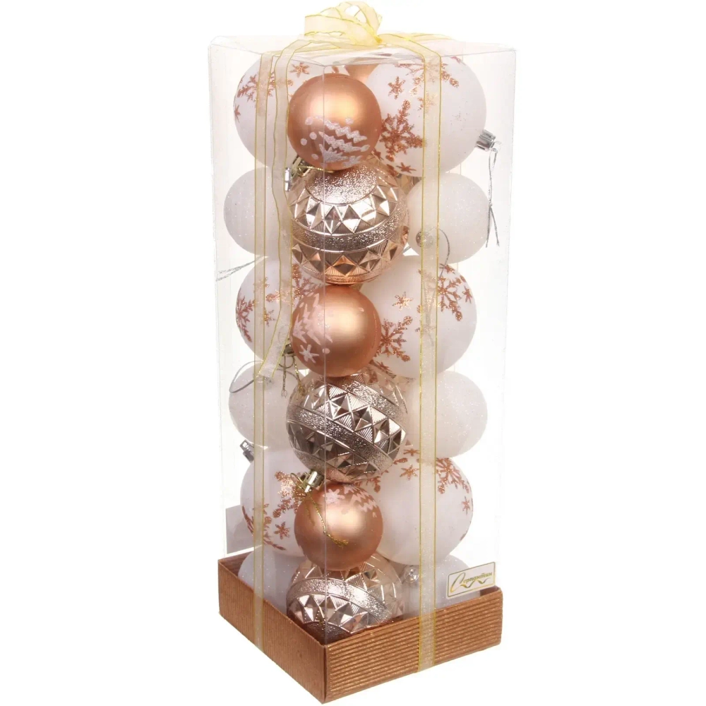 Набор шаров «Snow shine» 7 см + 5 см (24 предмета), Шампань/Белый