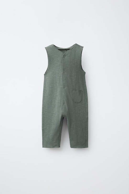 ZARA ДЛИННЫЙ ОДНОТОННЫЙ КОМБИНЕЗОН, МЯГКИЙ ЗЕЛЕНЫЙ