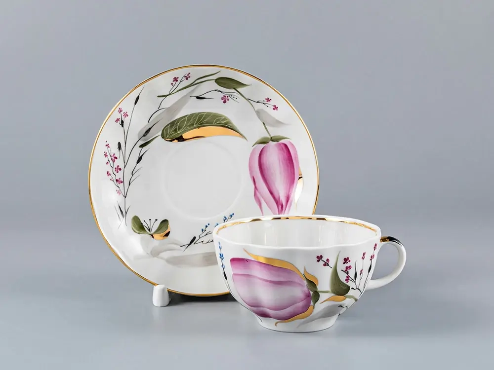Чашка с блюдцем чайная 250 мл форма Тюльпан рисунок Розовые тюльпаны арт. 81.10016.00.1