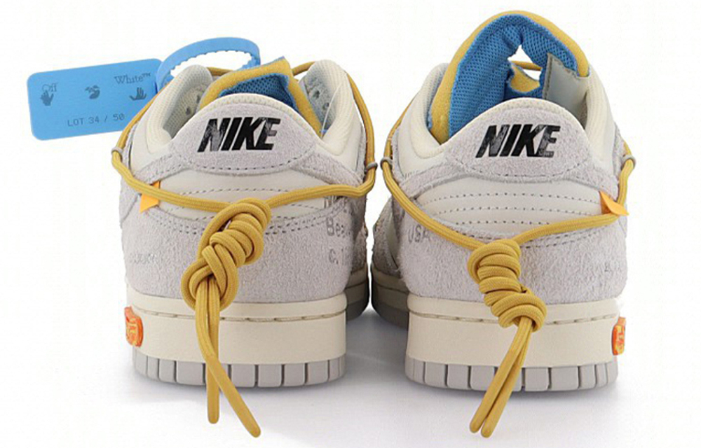 OFF-WHITE x Nike Dunk Low "The 50" NO.34 joint yellow shoelaces, blue buckle, non-slip, shock-absorbing, wear-resistant, low-top sneakers for men and women, the same gray and white