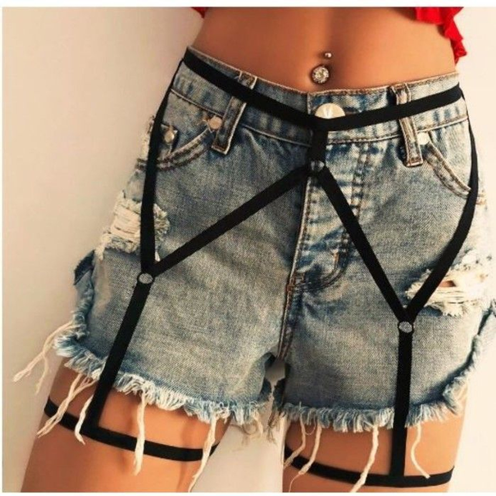 Эластичный пояс с гартерами (Размер: S-M) (Цвет: черный)