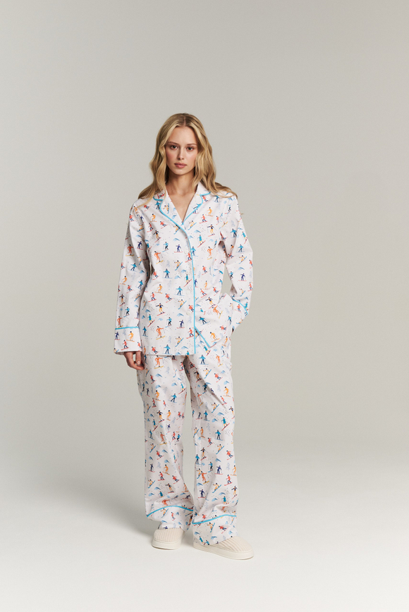 Костюм двойка из сатина с лыжниками - размер S-M