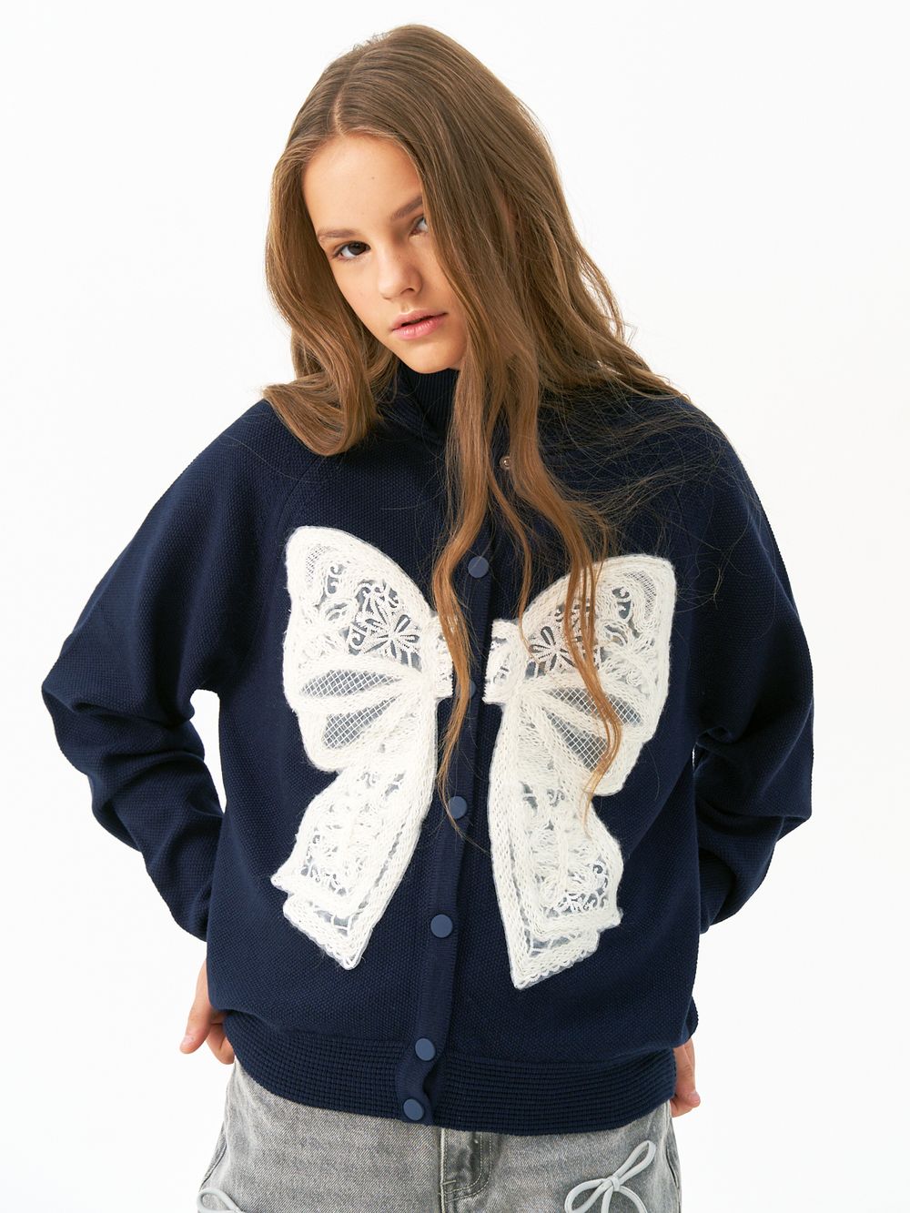 Кардиган для девочки AT1118 синий-белый