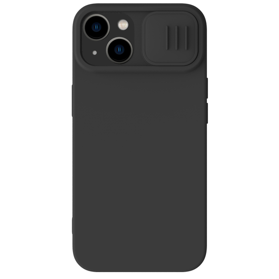 Твердый чехол с мягким шелковистым покрытием от Nillkin для iPhone 15, серия CamShield Silky Silicone Case с защитной шторкой для камеры