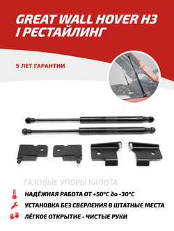 Упоры капота для Great Wall Hover H3 I рестайлинг 2014-2016, 2 шт., UGWHH3011