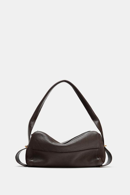 ZARA КОЖАНАЯ СУМКА С ПЛЕЧЕВЫМ РЕМНЕМ, КОРИЧНЕВЫЙ