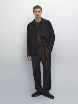 Massimo Dutti Двуслойная шерстяная куртка, темно-синий