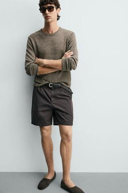 ZARA ШОРТЫ REGULAR FIT СО СКЛАДКАМИ, КОРИЧНЕВЫЙ