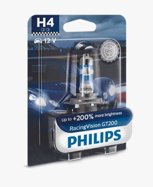 Лампа 12 В H4 60/55 Вт Р43 +200% Racing Vision галогенная Philips