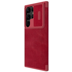 Чехол книжка красного цвета от Nillkin для Samsung Galaxy S23 Ultra, серия Qin Pro Leather с защитной шторкой для камеры