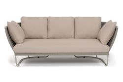 "Фиджи" диван 3-местный плетеный из роупа, каркас алюминий светло-серый (RAL7035) муар, роуп серый меланж круглый, ткань Mossle бежевая