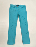 Брюки джинсовые BLUMARINE JEANS Бирюзовый/Бирюзовые стразы Девочка