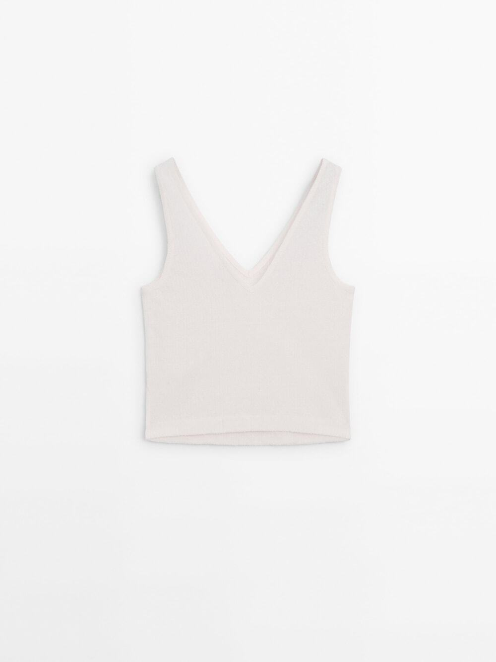 Massimo Dutti Топ из 100% льна на бретелях, кремовый