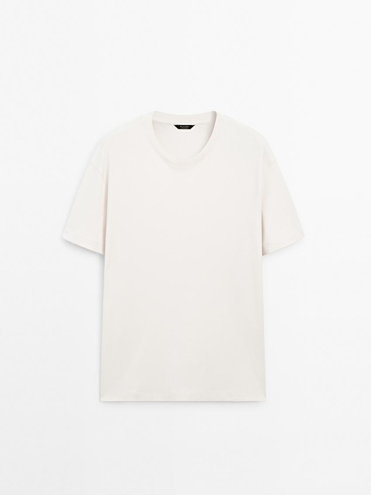 Massimo Dutti Хлопковая футболка-поло с короткими рукавами, натуральный