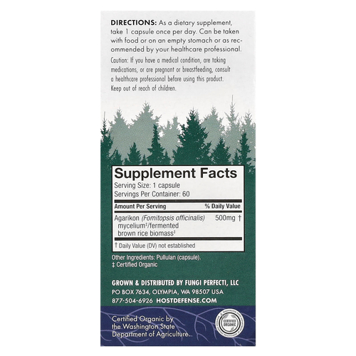 Host Defense, Mushrooms™, агарик, 60 капсул (500 мг в 1 капсуле)