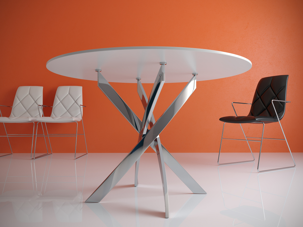 Стол обеденный, кухонный KENNER R1000 хром/стекло белое глянец