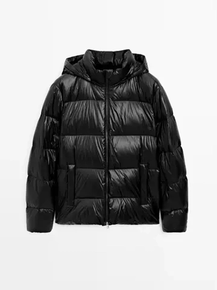 Massimo Dutti Стеганая куртка из сатина с водоотталкивающей пропиткой, черный