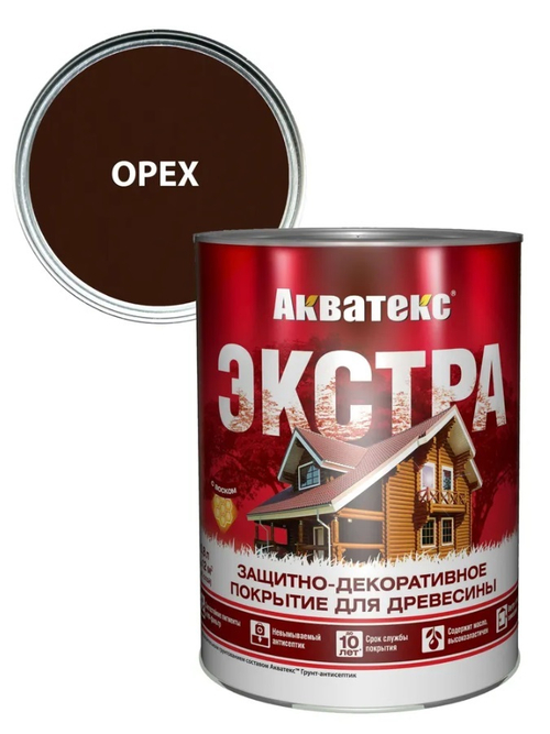 Защитно-декоративное покрытие для дерева АКВАТЕКС ЭКСТРА, орех, 0.8 л