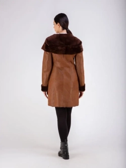 Дубленка женская натуральная длинная с капюшоном Турция