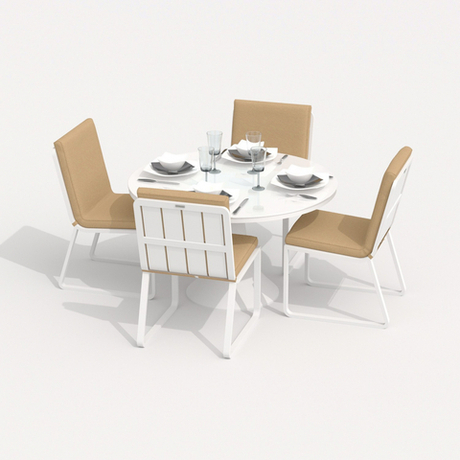 Обеденная группа Ideal Patio ДИВА ГИРА  каркас белый, стол стекло диа 110, ткань бежевая