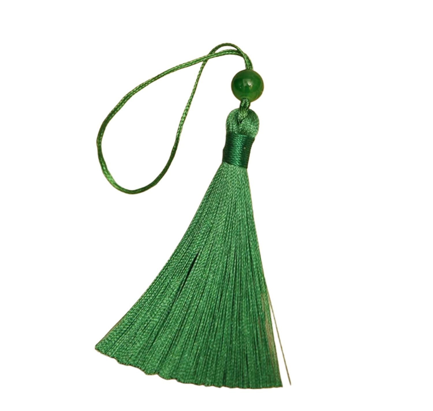 Декоративная кисточка , с бусиной , 8см (размер до подвеса), цвет ярко-зеленый